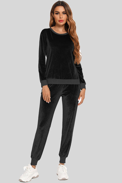Round Neck Long Sleeve Loungewear Set with Pockets - House Flexa