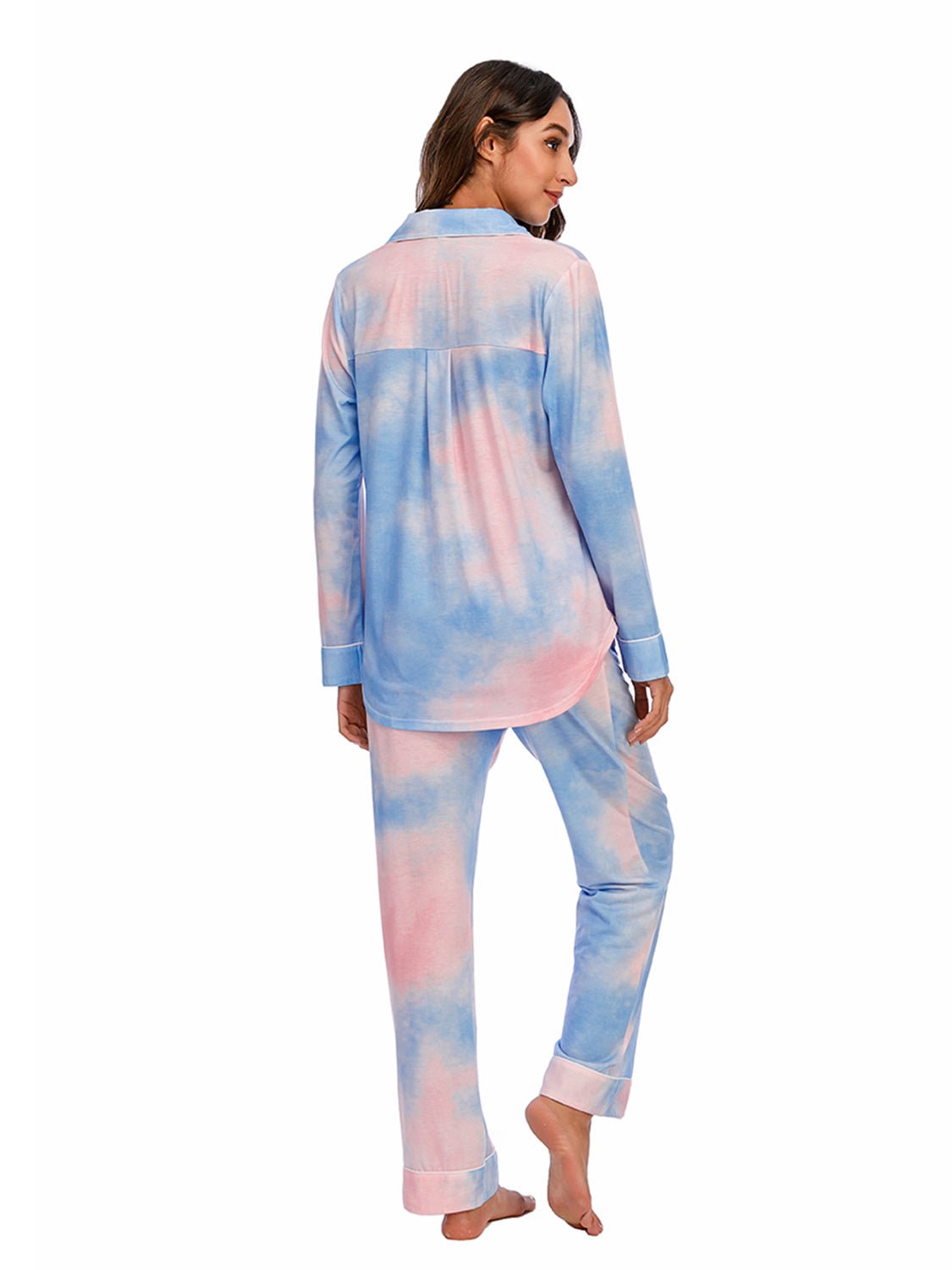 Collared Neck Long Sleeve Loungewear Set with Pockets - House Flexa