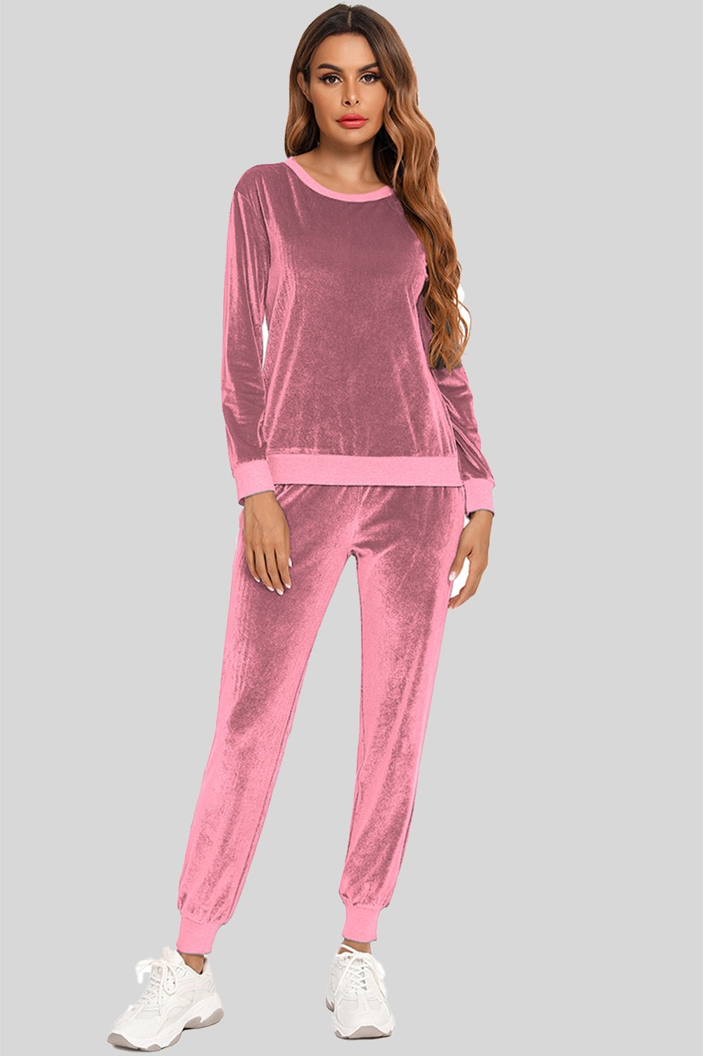 Round Neck Long Sleeve Loungewear Set with Pockets - House Flexa