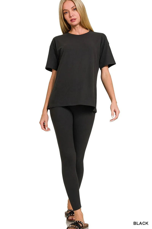 Plus Size Loungewear Set - Microfiber Short Sleeve Top and Pants - House Flexa