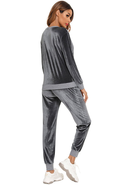 Round Neck Long Sleeve Loungewear Set with Pockets - House Flexa