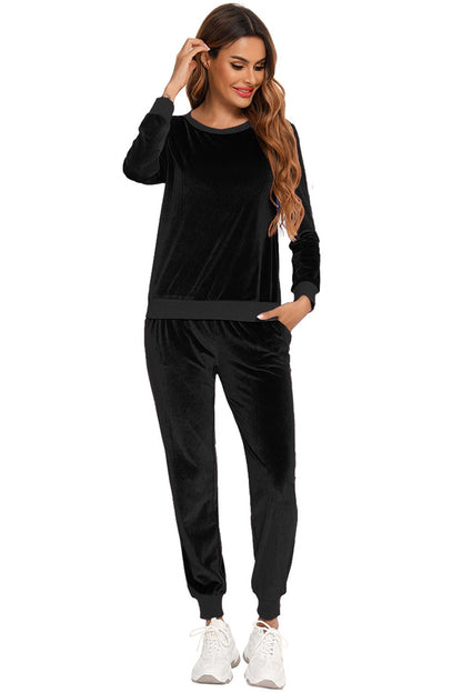 Round Neck Long Sleeve Loungewear Set with Pockets - House Flexa