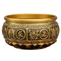 Solid Brass Feng Shui Wealth Bowl with Lotus & Eight Auspicious Symbols