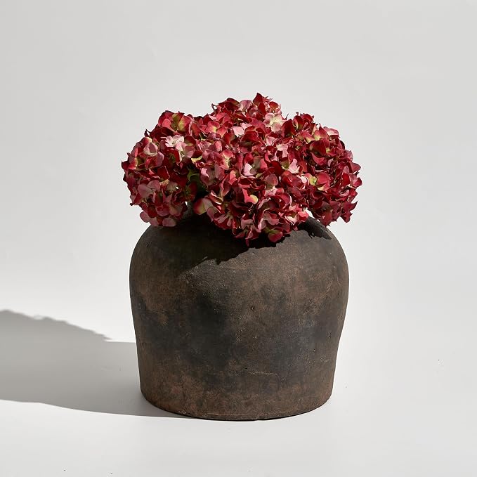 Large Brown Ceramic Vase with Rustic Distressed Zen Style Finish