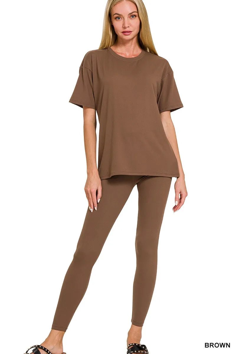 Plus Size Microfiber Short Sleeve Top and Pants Loungewear Set - House Flexa