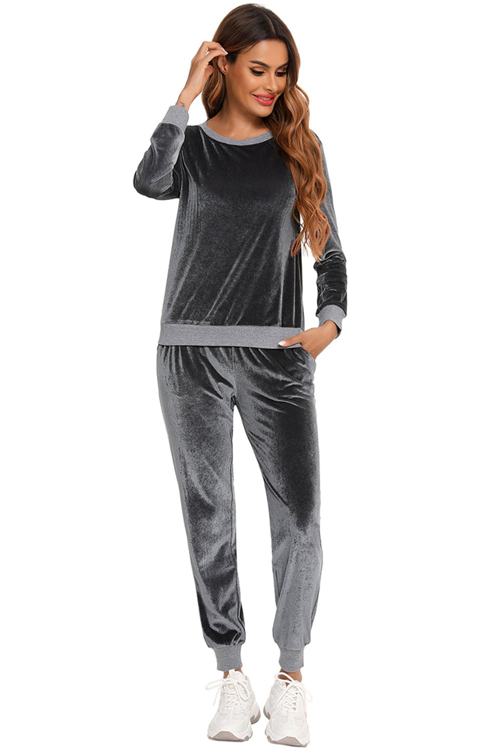 Round Neck Long Sleeve Loungewear Set with Pockets - House Flexa