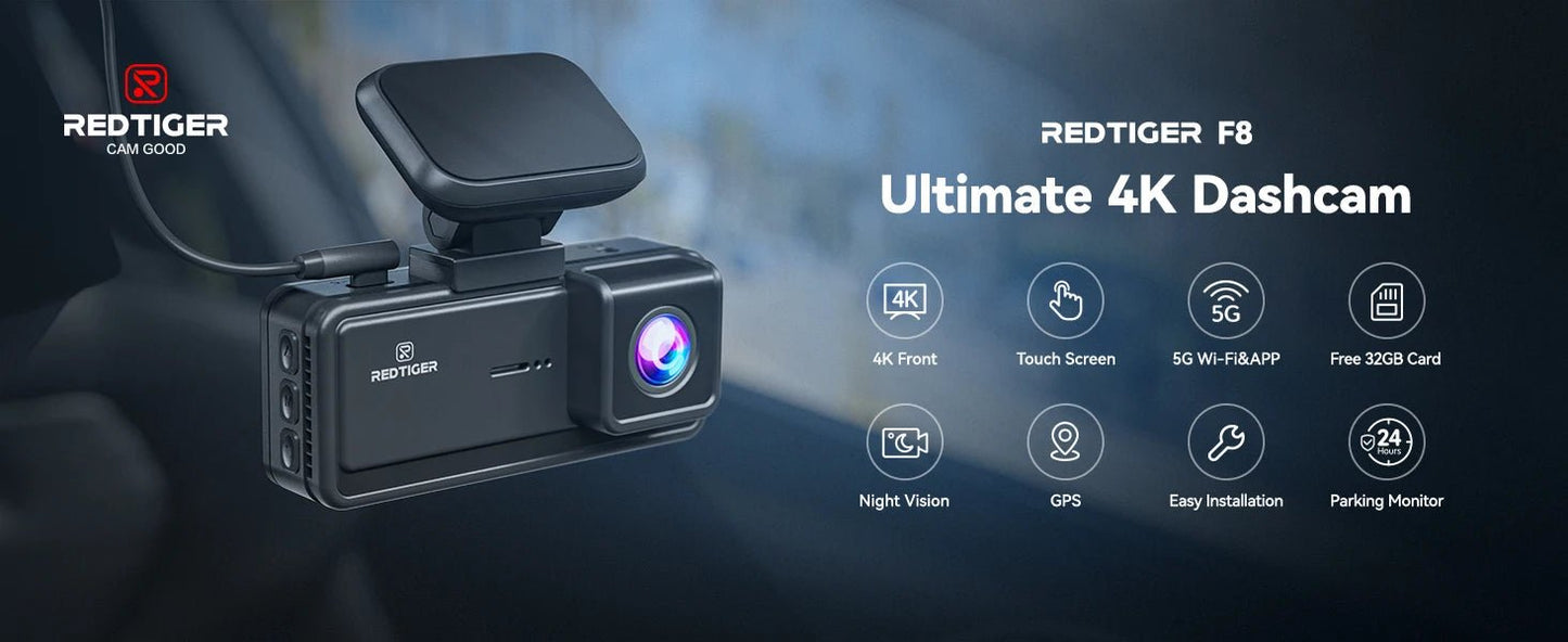 Car Dash Cam - Redtiger F8 5GHz Wifi Touch Screen 4K Front Dash Cam - House Flexa