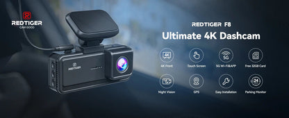 Car Dash Cam - Redtiger F8 5GHz Wifi Touch Screen 4K Front Dash Cam - House Flexa