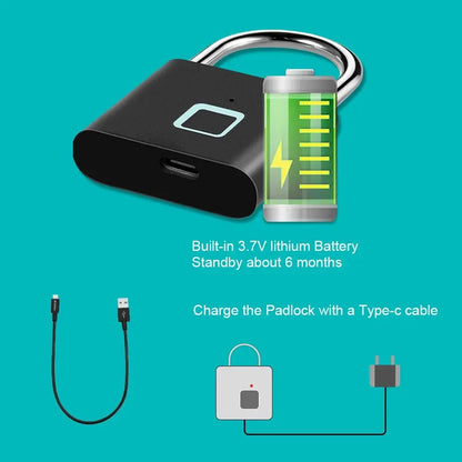 Smart Fingerprint Padlock Keyless Waterproof Rechargeable Security Lock - House Flexa