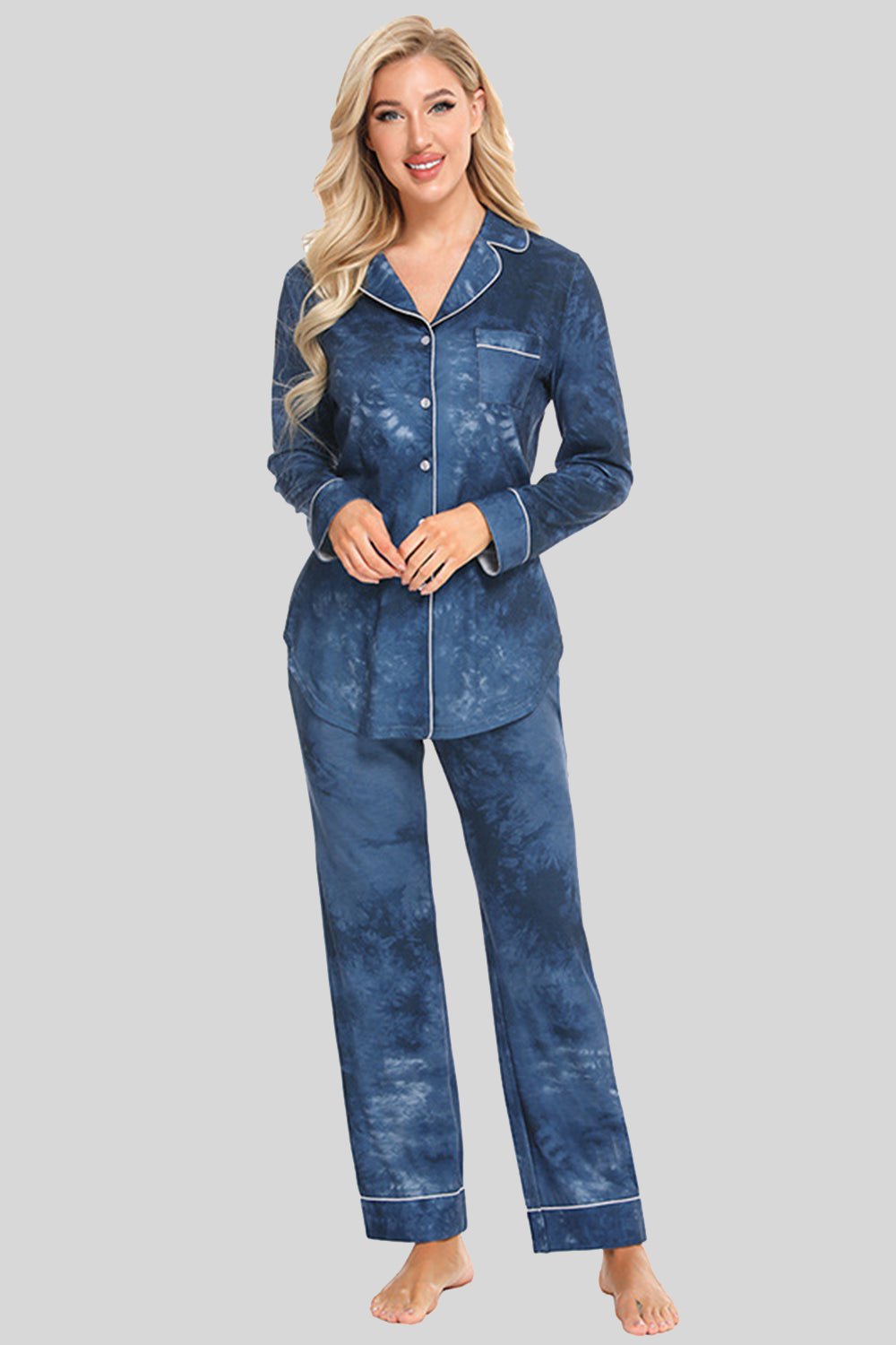 Collared Neck Long Sleeve Loungewear Set with Pockets - House Flexa