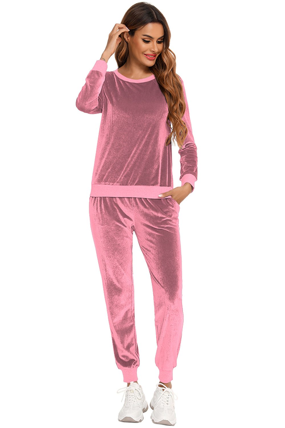 Round Neck Long Sleeve Loungewear Set with Pockets - House Flexa
