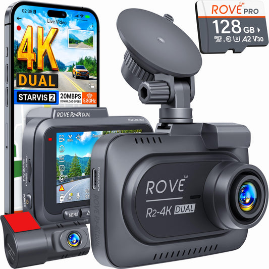 ROVE R2-4K Dual Dash Cam | Front & Rear, STARVIS 2, GPS