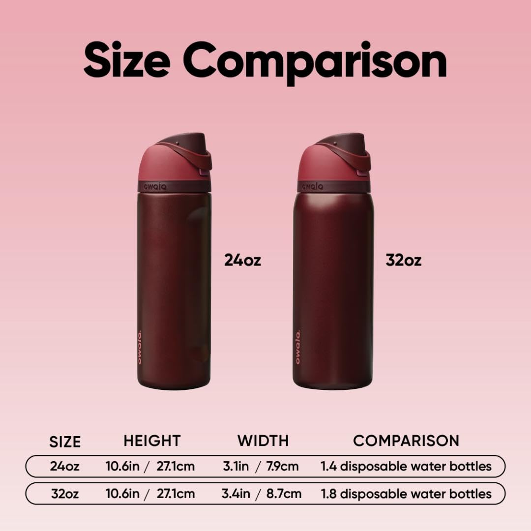 Owala FreeSip Black Cherry 24 oz Insulated Stainless Steel Water Bottle with Straw